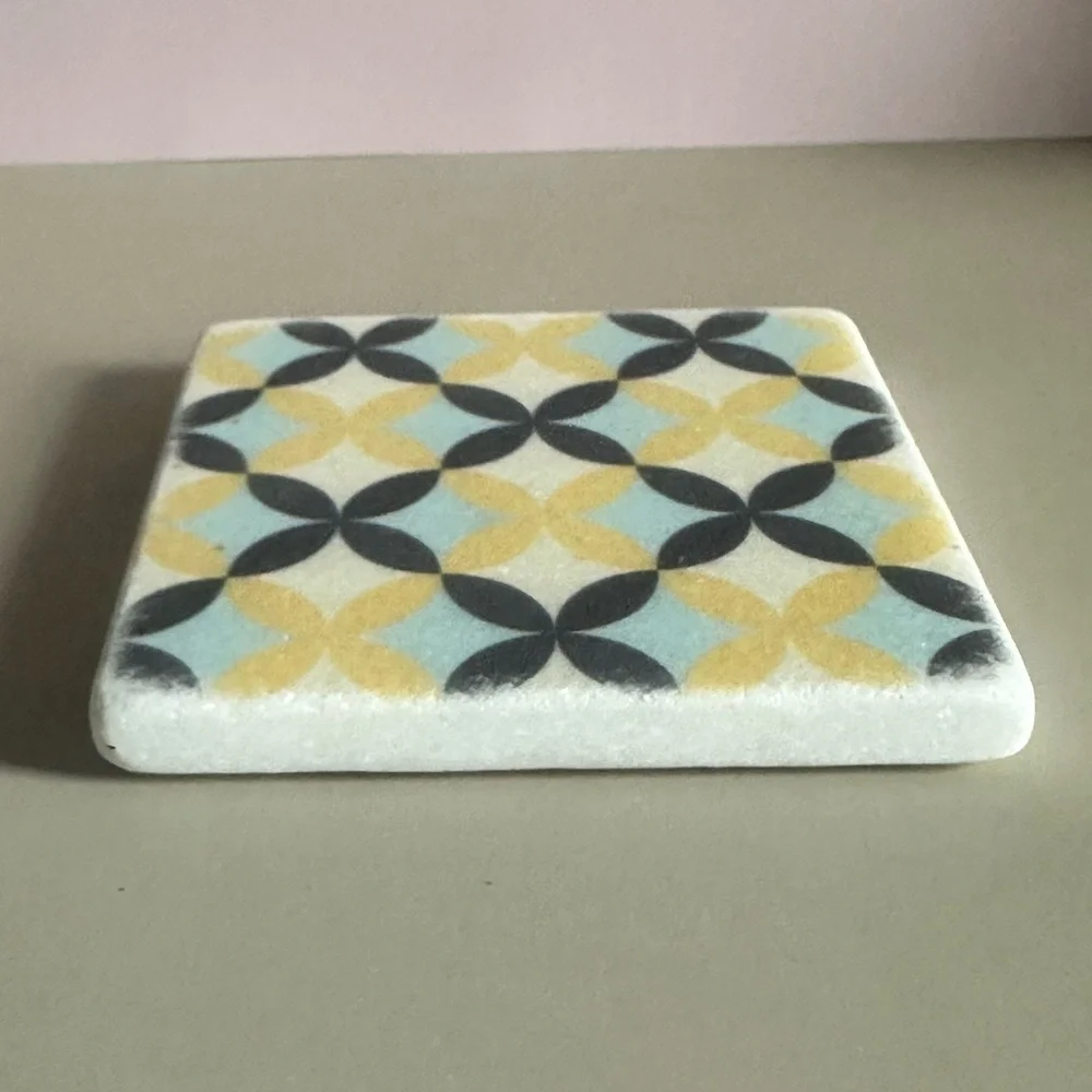 Greek Marble Coaster with Geographic Design